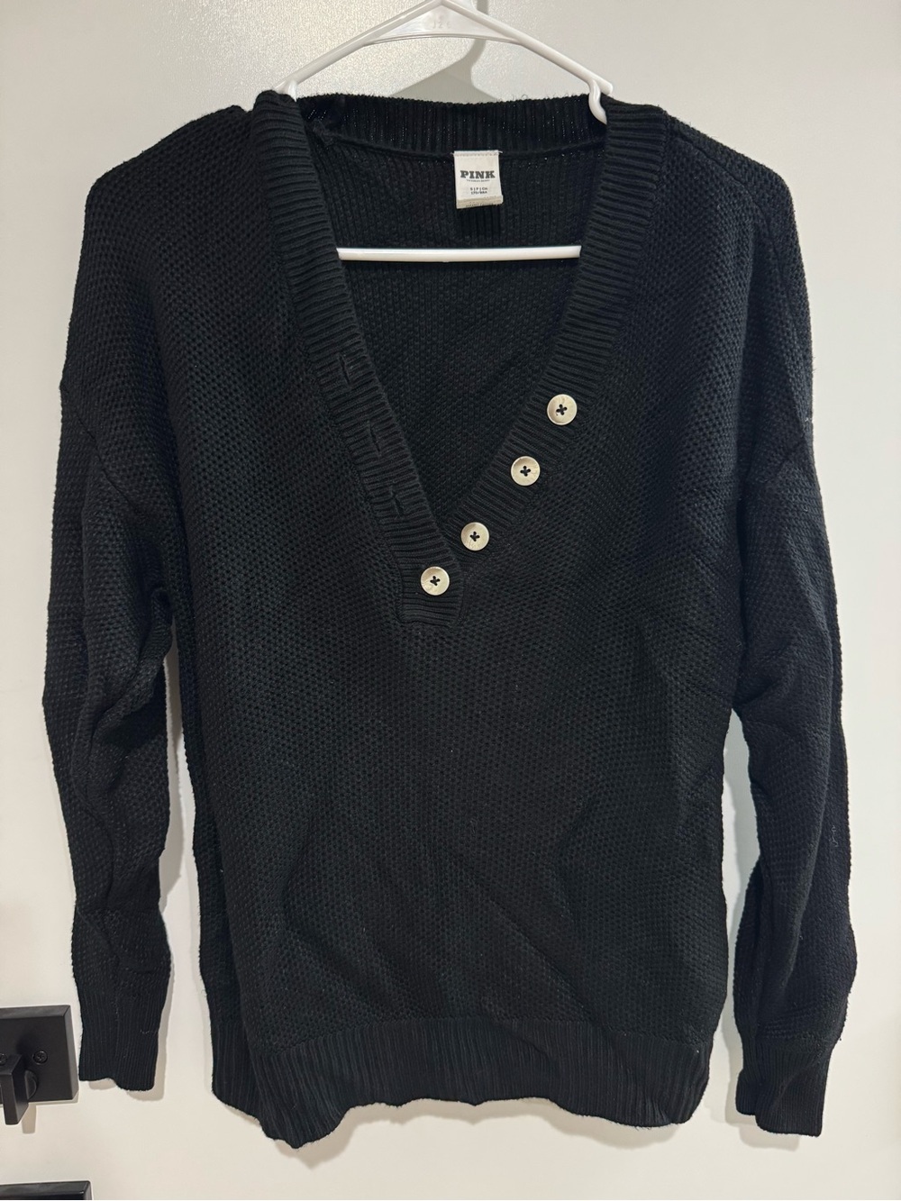 PINK Victoria's Secret Black V-Neck Button Knit Sweater